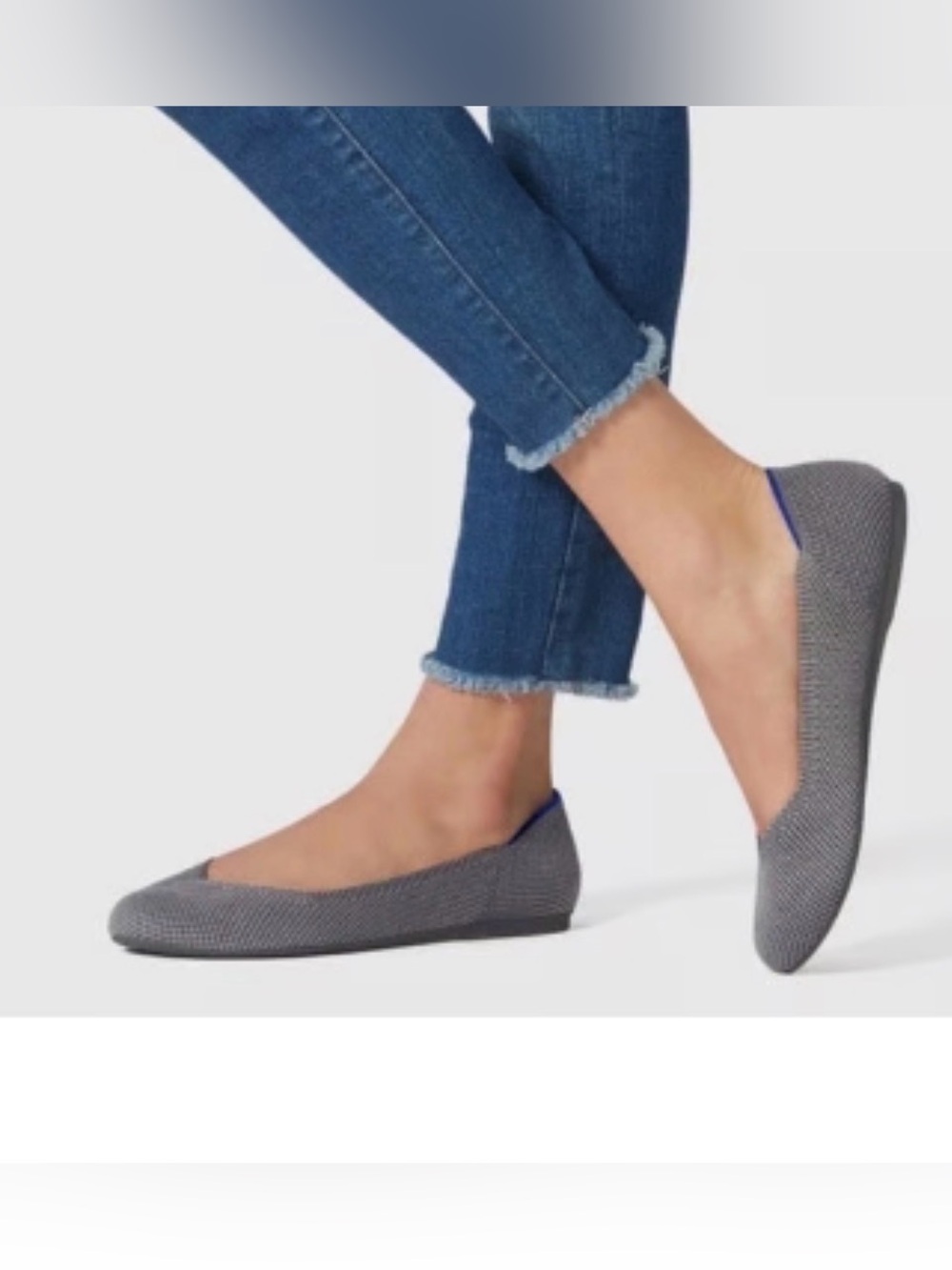 Rothy's The Flat Grey Birdseye knit pattern featuring blue collar pink soles 9.5